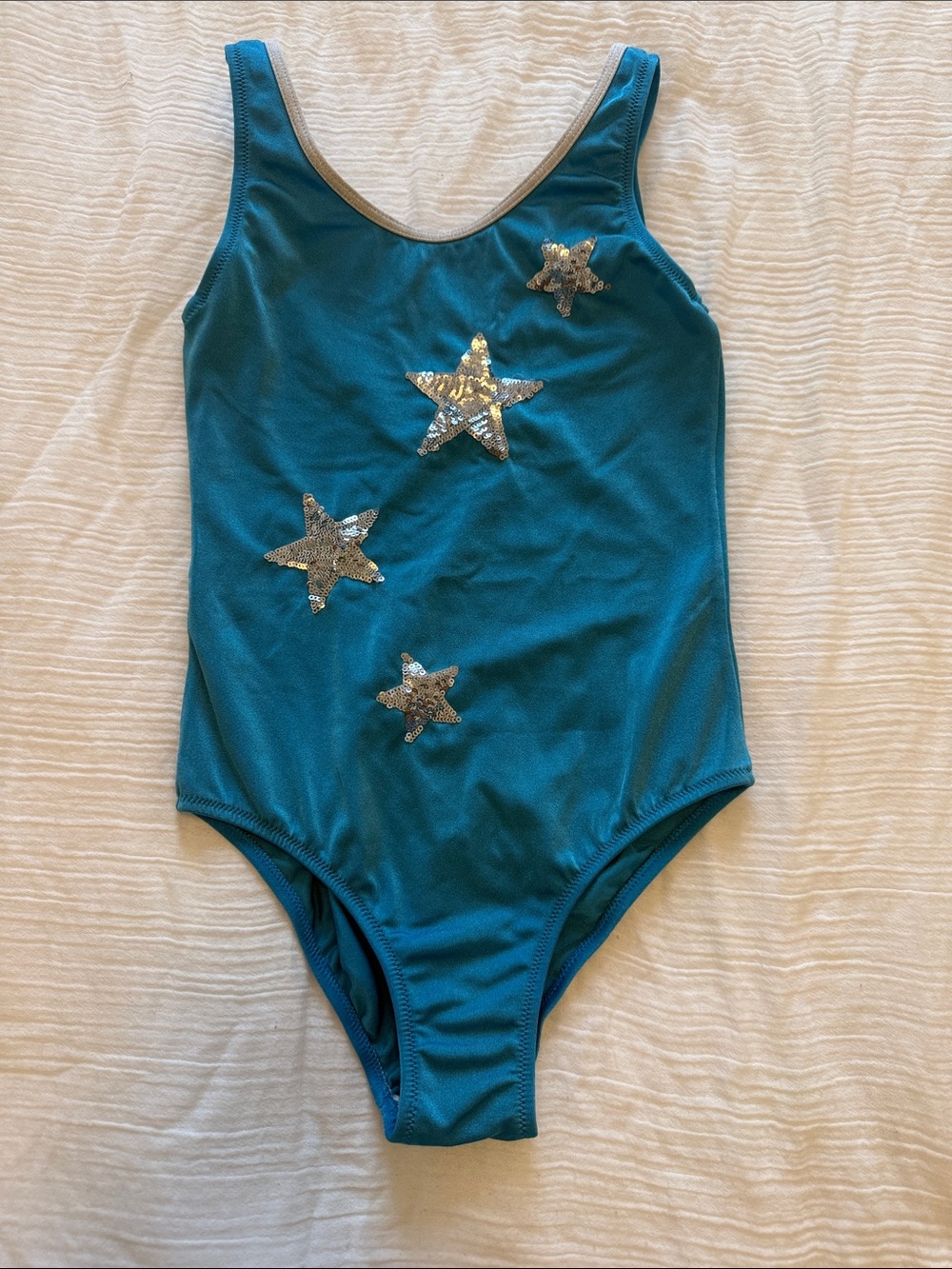Girls Teal One-Piece Swimsuit with Silver Sequin Stars